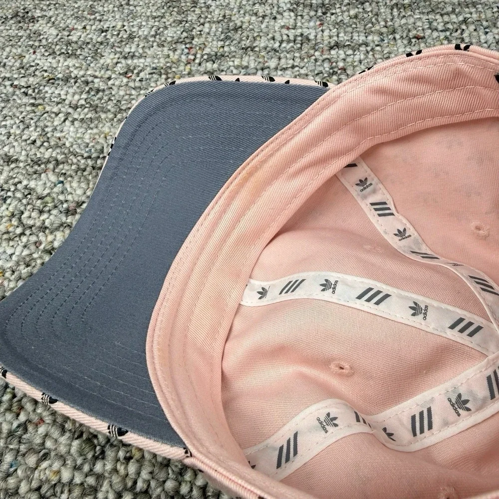 Adidas Hat Cap Strap Back Mens One Size Trefoil All Over Print Logo Sports Pink